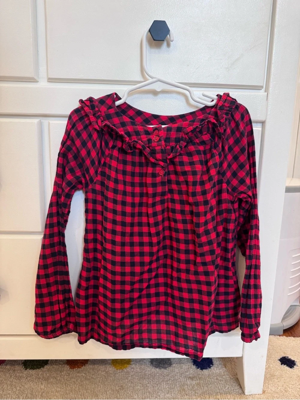 OshKosh B'gosh Red and Black Plaid Ruffle Long-Sleeve Top